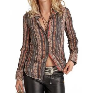 NEW CINO navajo bands button down shirt in brown multi